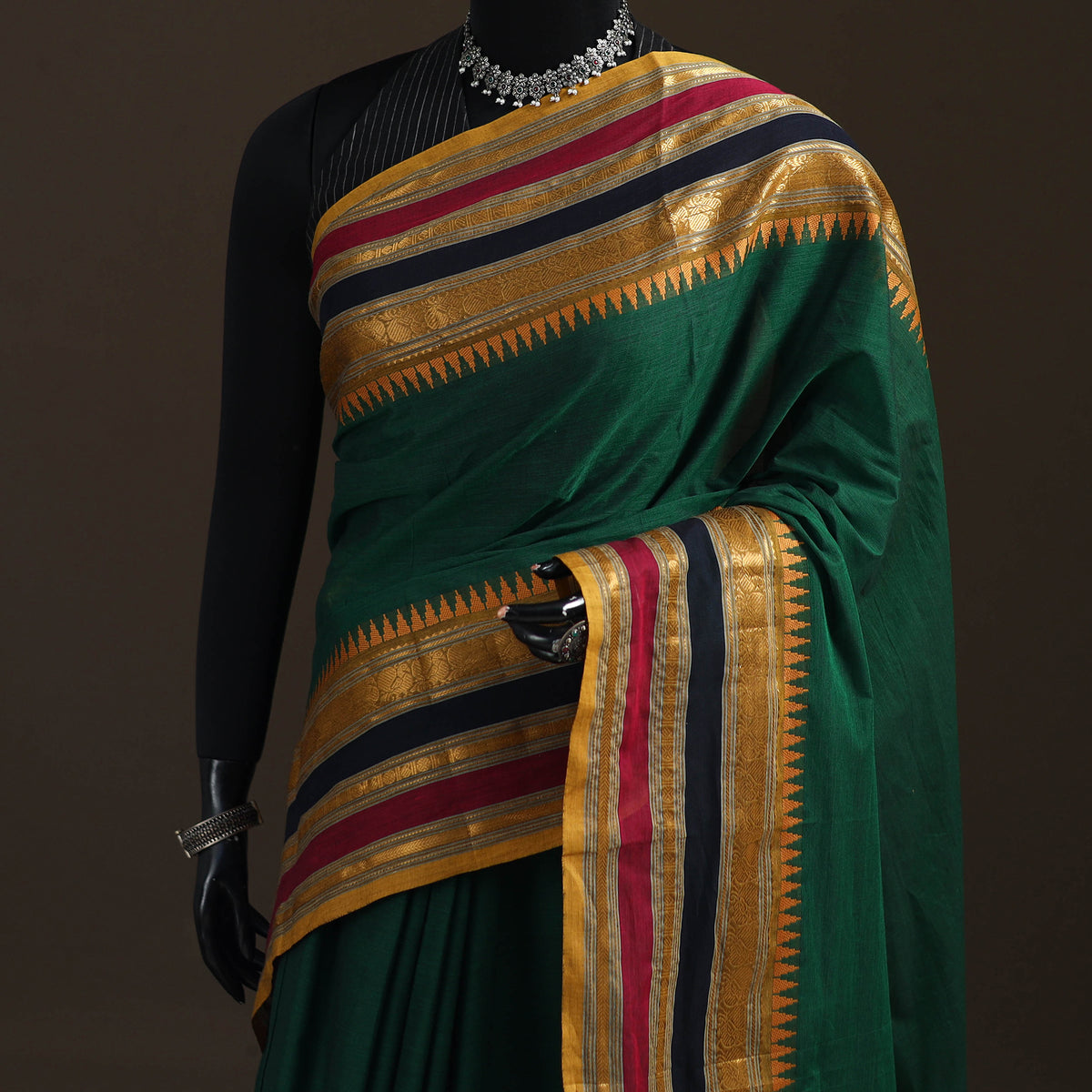 Green - Chettinad Woven Cotton Saree with Border 27