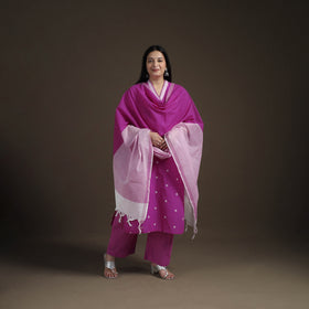 Jacquard Woven Cotton Straight Kurta with Palazzo & Dupatta Suit Set for Women 09