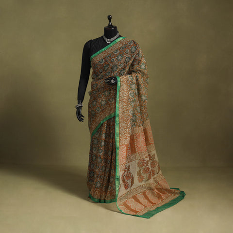 Brown - kota doria cotton bagru saree 18 - handcrafted