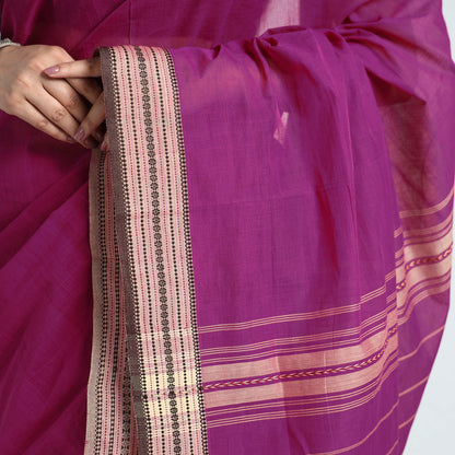 Purple - Traditional Challapalli Handloom Cotton Saree with Thread Border