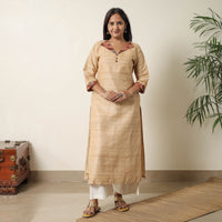 Beige - Bhagalpuri Handwoven Desi Tussar Silk Straight Kurta 07