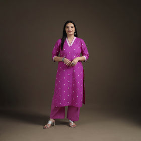 Jacquard Woven Cotton Straight Kurta with Palazzo & Dupatta Suit Set for Women 09