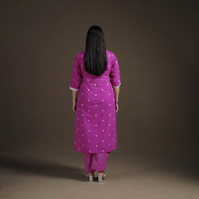 Jacquard Woven Cotton Straight Kurta with Palazzo & Dupatta Suit Set for Women 09
