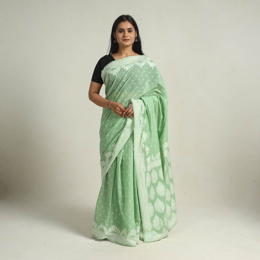 Green - Banarasi Silk Cotton Cutwork Buti Saree 55