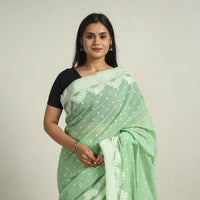 Green - Banarasi Silk Cotton Cutwork Buti Saree 55