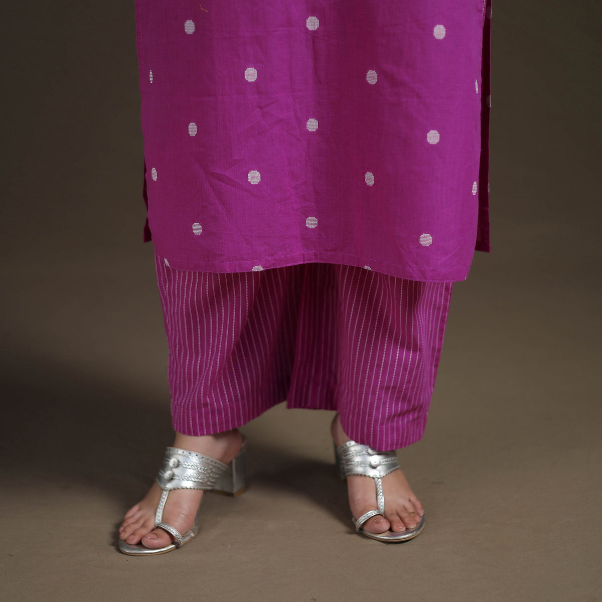 Jacquard Woven Cotton Straight Kurta with Palazzo & Dupatta Suit Set for Women 09