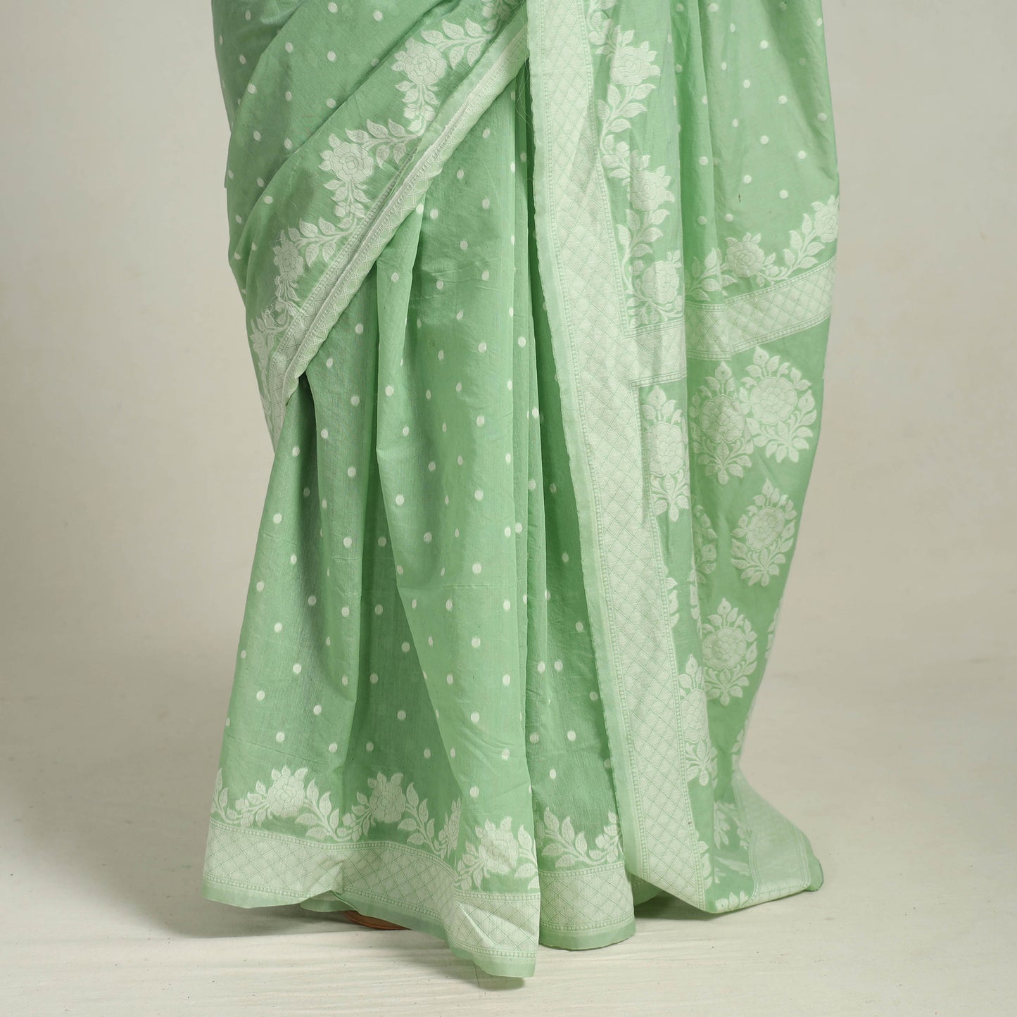 Green - Banarasi Silk Cotton Cutwork Buti Saree 55