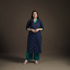 Jacquard Woven Cotton Straight Kurta with Palazzo & Dupatta Suit Set for Women 10