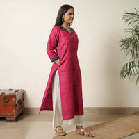 Pink - Bhagalpuri Handwoven Desi Tussar Silk Straight Kurta 06