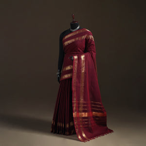 Maroon - Chettinad Woven Cotton Saree with Border 32