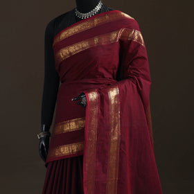 Maroon - Chettinad Woven Cotton Saree with Border 32