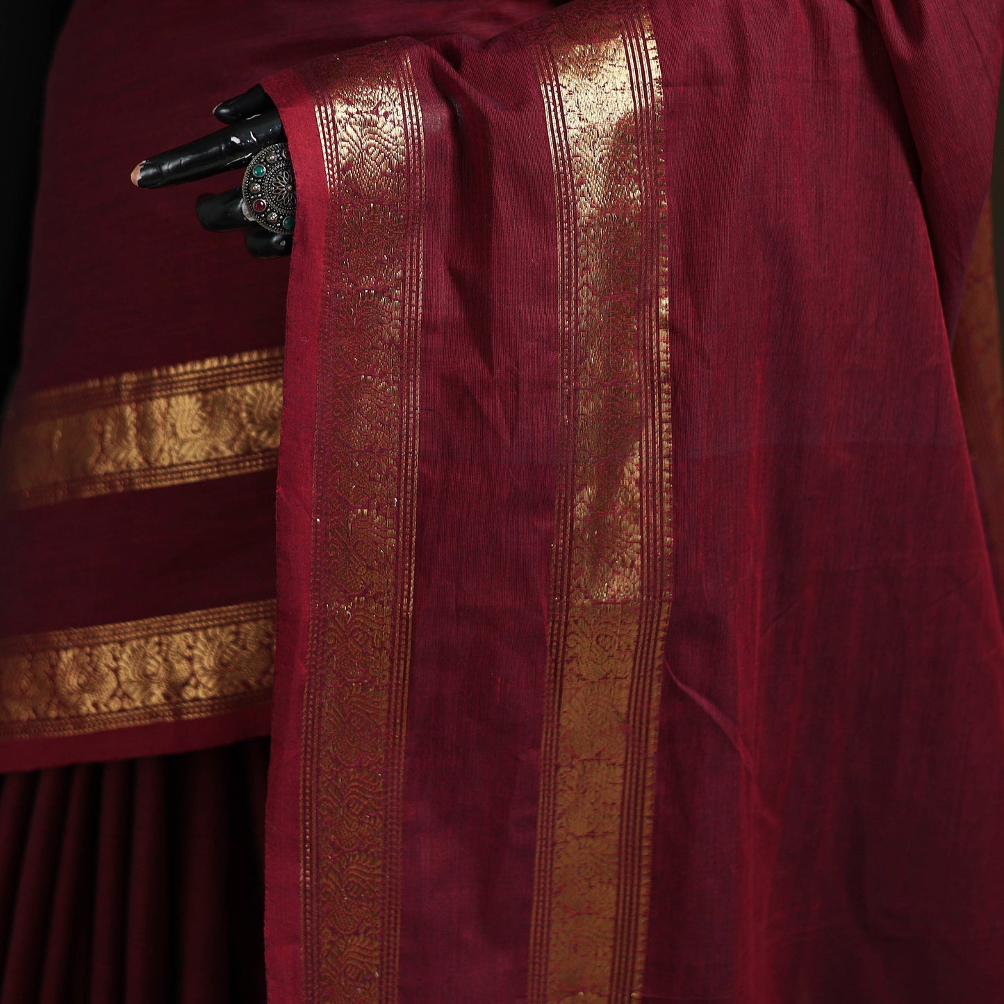 Maroon - Chettinad Woven Cotton Saree with Border 32