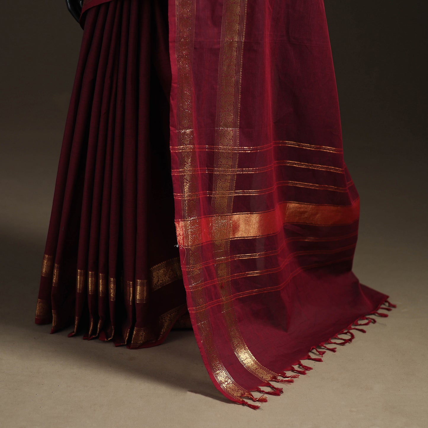 Maroon - Chettinad Woven Cotton Saree with Border 32