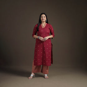 Jacquard Woven Cotton Straight Kurta with Palazzo & Dupatta Suit Set for Women 11