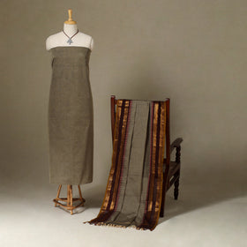 Brown 2pc Kandangi Chettinad Dress Material with Jewellery Set