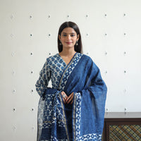 Blue - Chanderi Silk Indigo Bagru Block Print Kurta Set 06