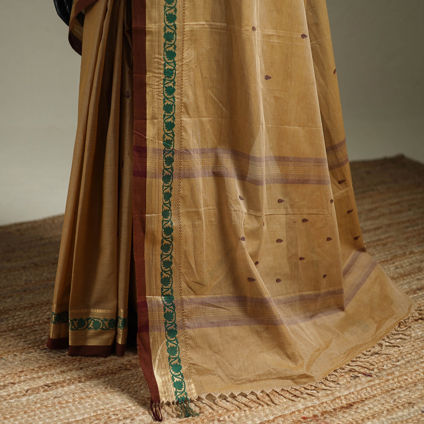 Beige - Kanchipuram Buti Cotton Saree with Border 69