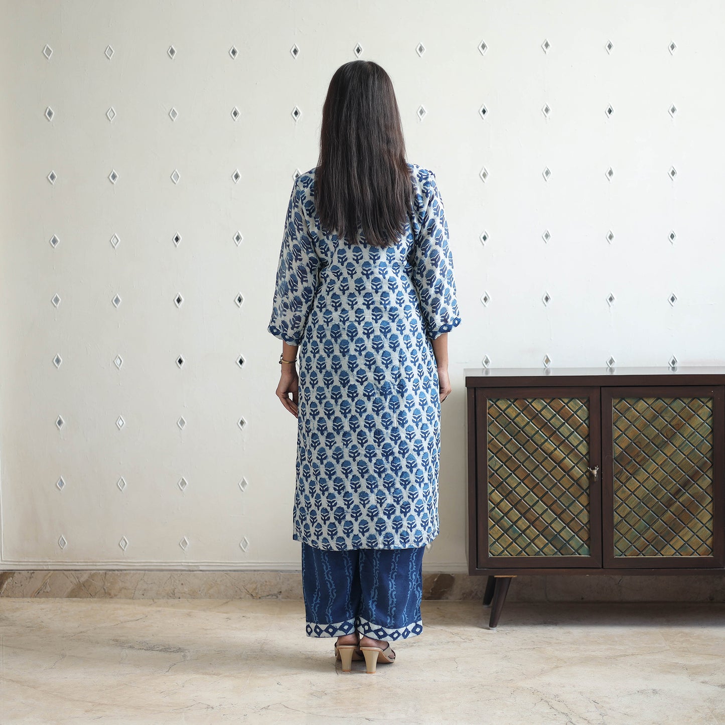 Blue - Chanderi Silk Indigo Bagru Block Print Kurta Set 06