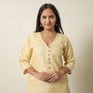 Yellow - Bhagalpuri Handwoven Desi Tussar Silk Straight Kurta 04