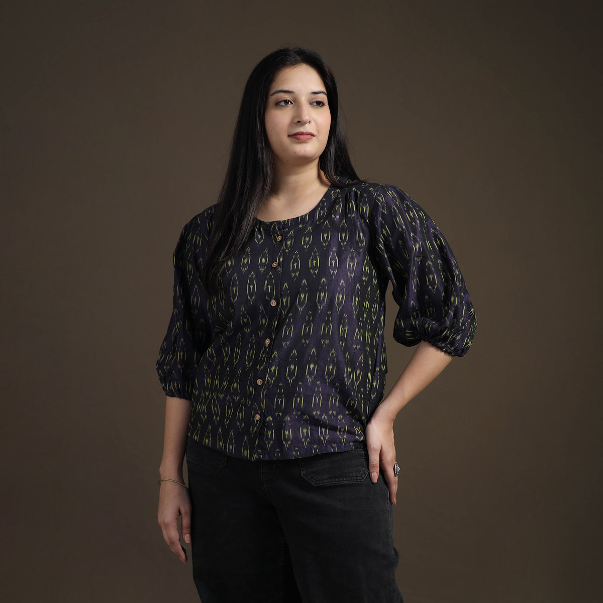 Pochampally Ikat Mercerised Cotton Crop Top for Women 08