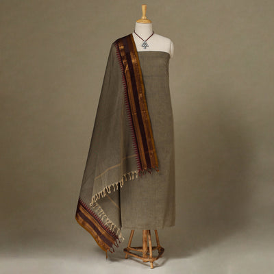 Brown 2pc Kandangi Chettinad Dress Material with Jewellery Set