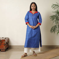 Blue - Bhagalpuri Handwoven Desi Tussar Silk Straight Kurta 08