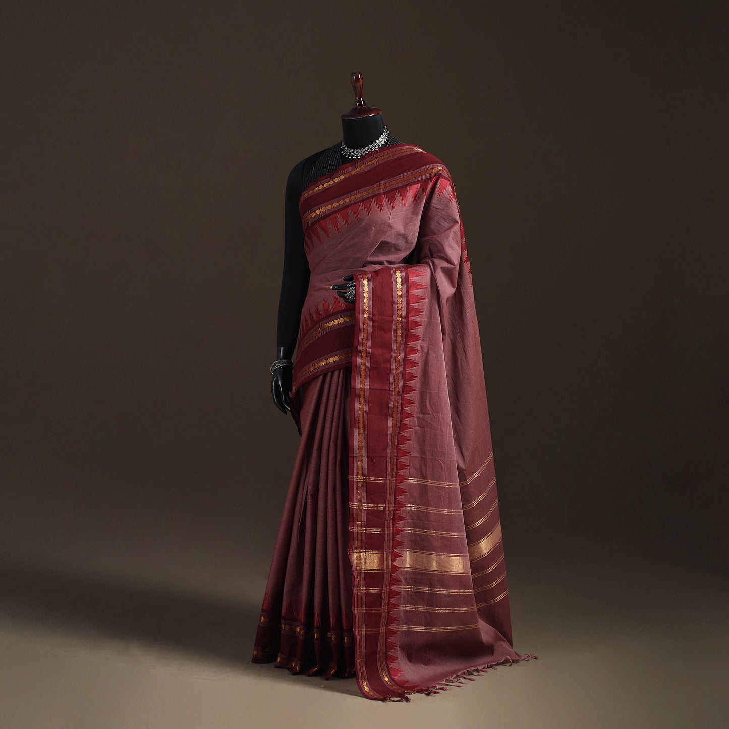 Peach - Chettinad Woven Cotton Saree with Border 35