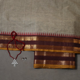 Brown 2pc Kandangi Chettinad Dress Material with Jewellery Set