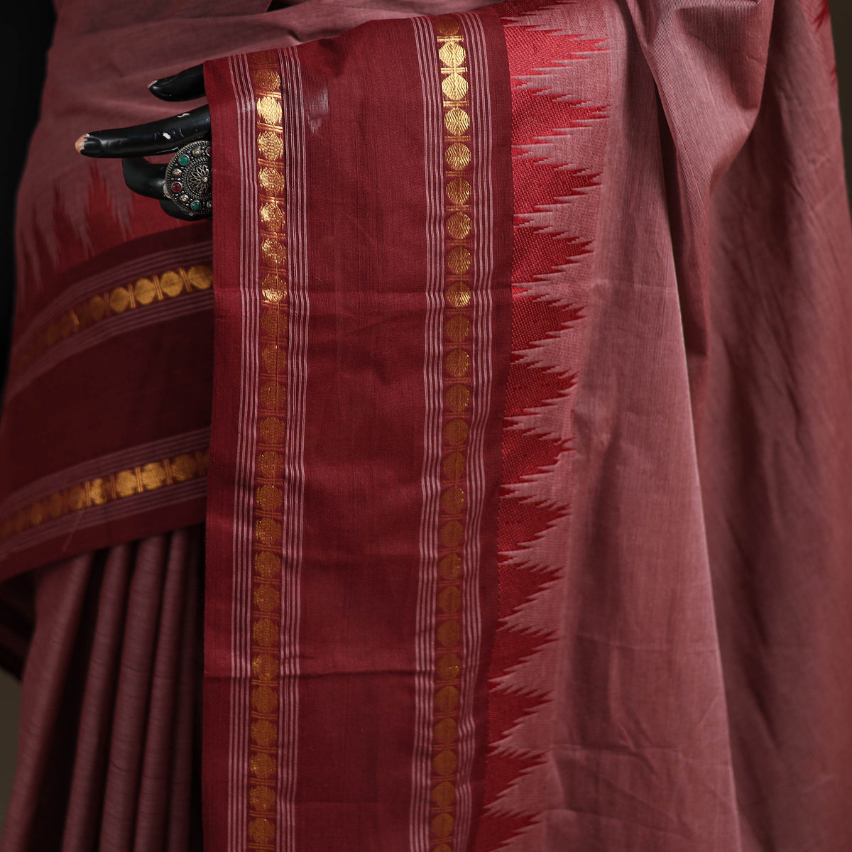 Peach - Chettinad Woven Cotton Saree with Border 35