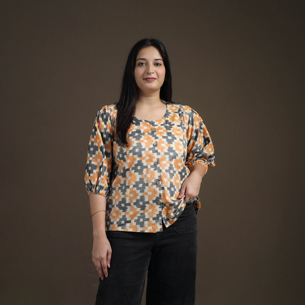 Multicolor - Pochampally Ikat Mercerised Cotton Crop Top for Women 02