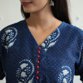 Blue - chanderi silk indigo bagru kurta set 05 - handcrafted