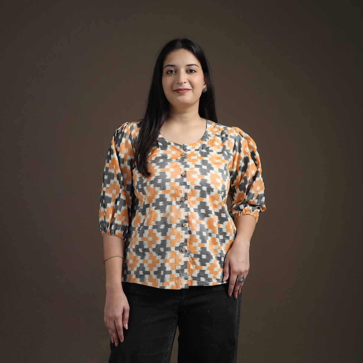 Multicolor - Pochampally Ikat Mercerised Cotton Crop Top for Women 02