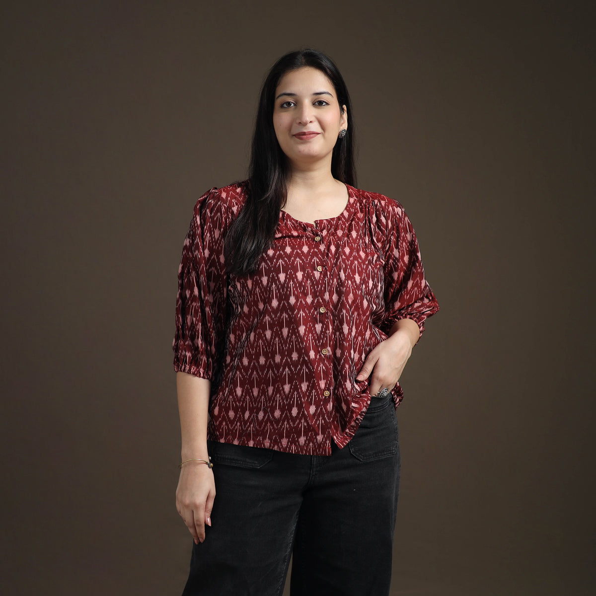 Pochampally Ikat Mercerised Cotton Crop Top for Women 01