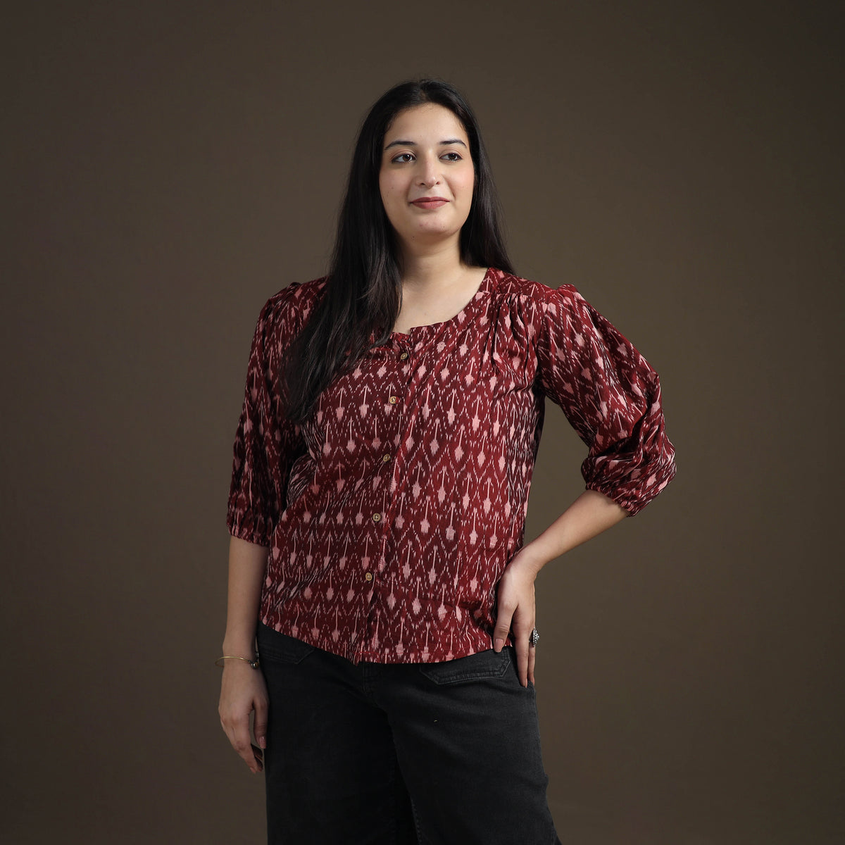 Pochampally Ikat Mercerised Cotton Crop Top for Women 01