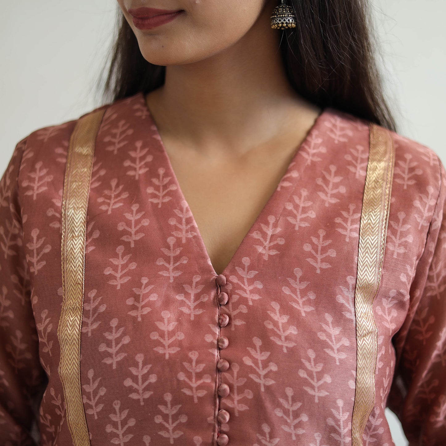 Peach - Traditional Maheshwari Silk Bagru Print Kurta Set 06