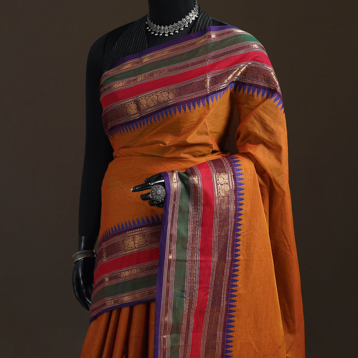 Orange - Chettinad Woven Cotton Saree with Border 37