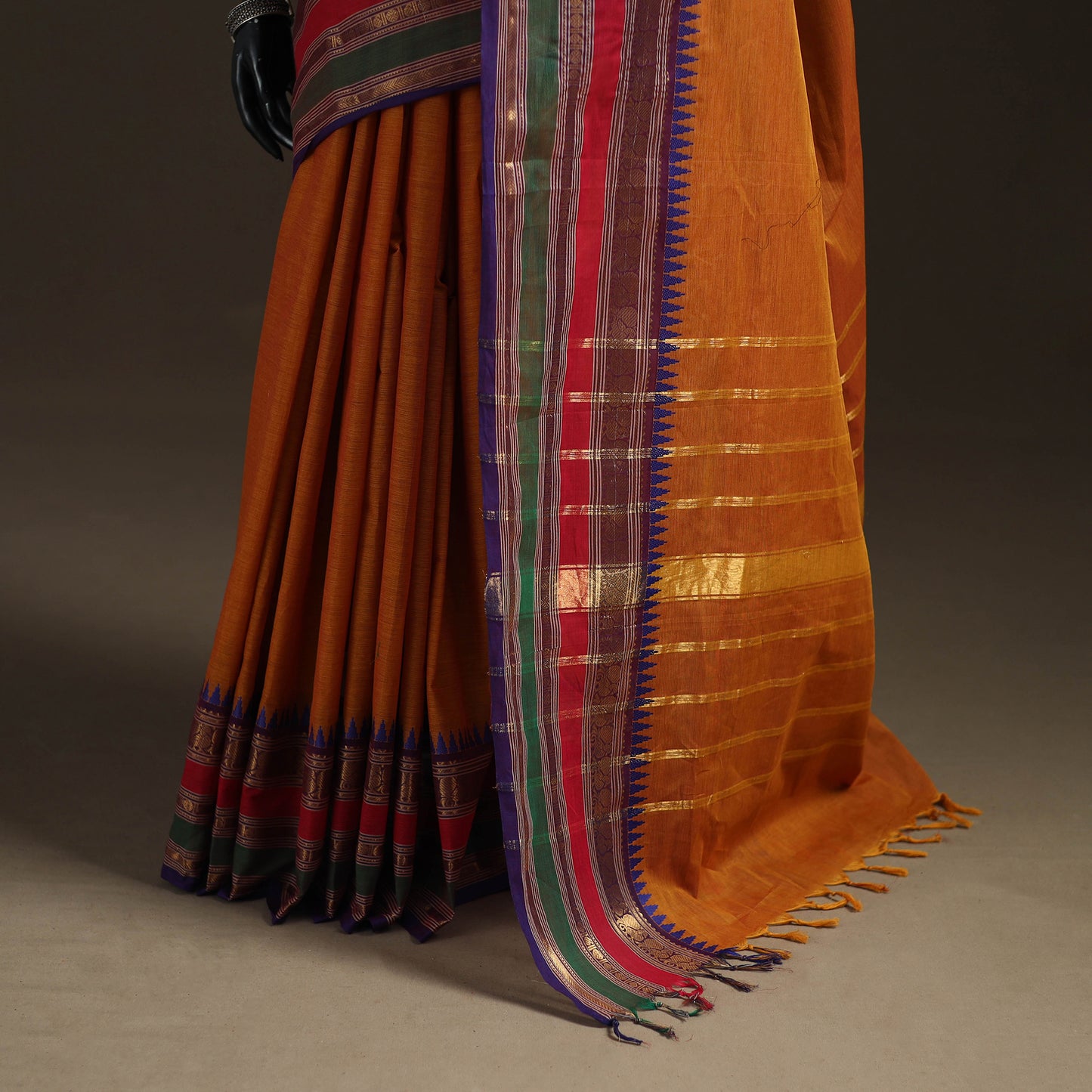 Orange - Chettinad Woven Cotton Saree with Border 37