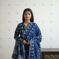 Blue - Chanderi Silk Indigo Bagru Block Print Kurta Set 08