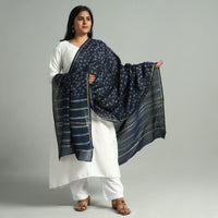 Blue - Akola Dabu Block Printed Handloom Chanderi Silk Dupatta 17