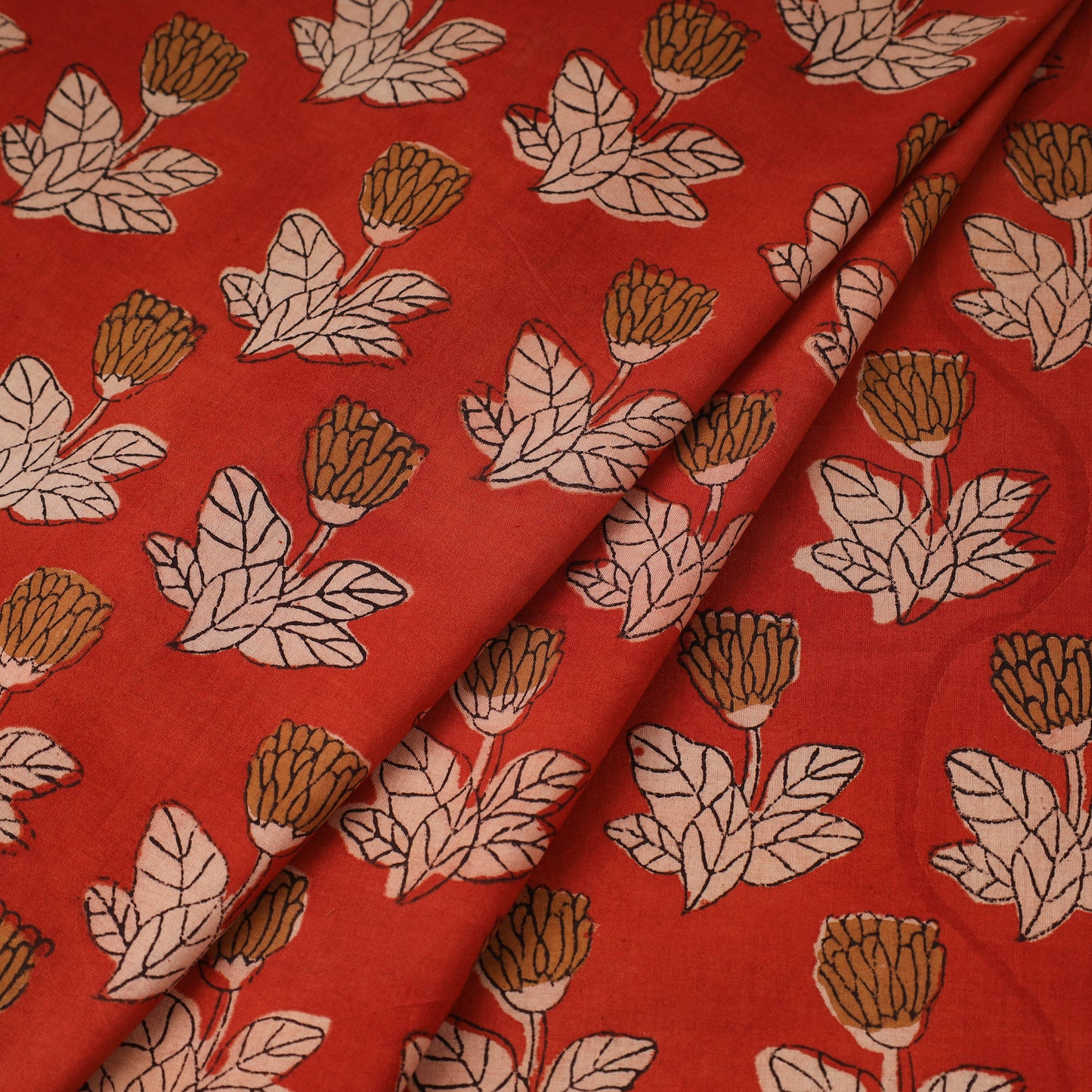 Red Block Print Cotton Sanganeri Fabric