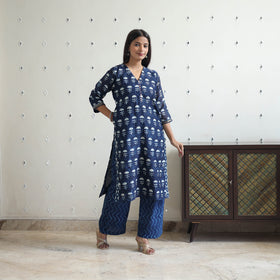 Buy Blue Chanderi Silk Indigo Bagru Block Print Kurta Set