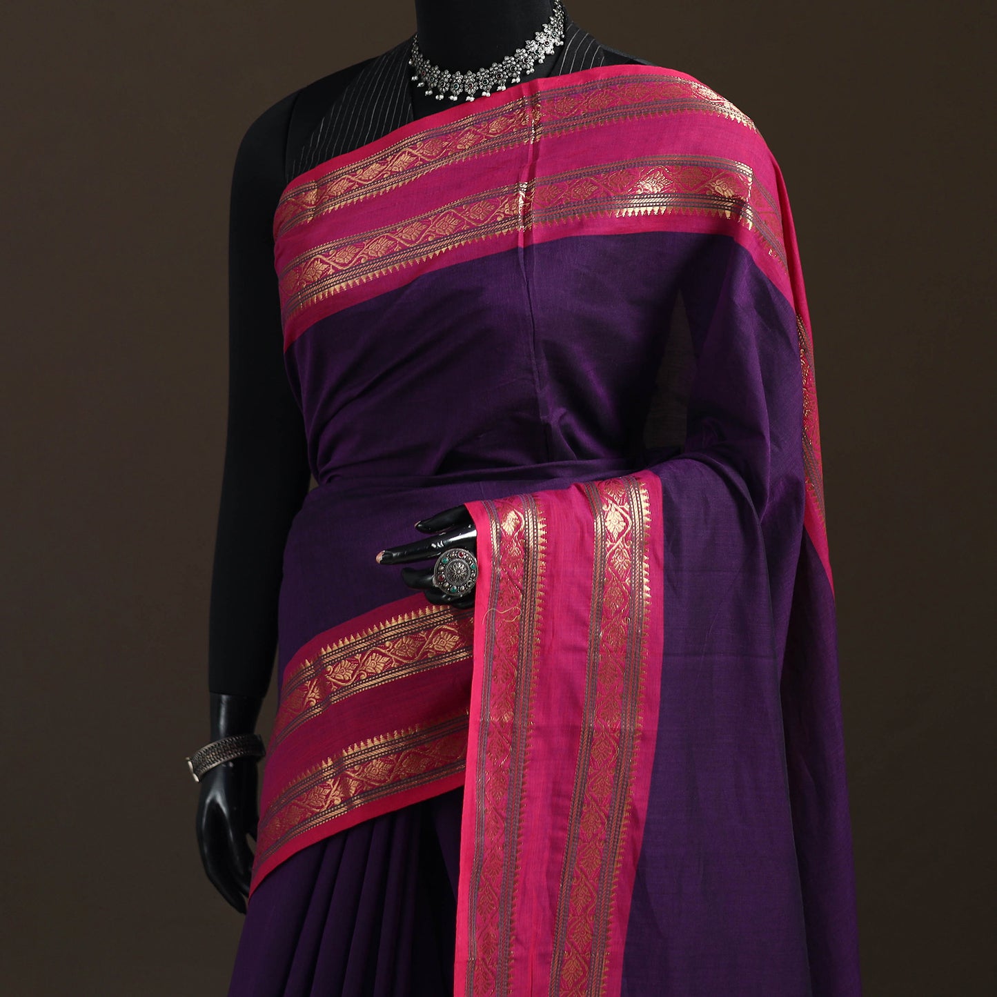 Blue - Chettinad Woven Cotton Saree with Border 38