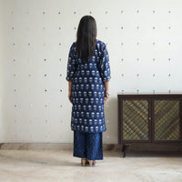 Blue - Chanderi Silk Indigo Bagru Block Print Kurta Set 08