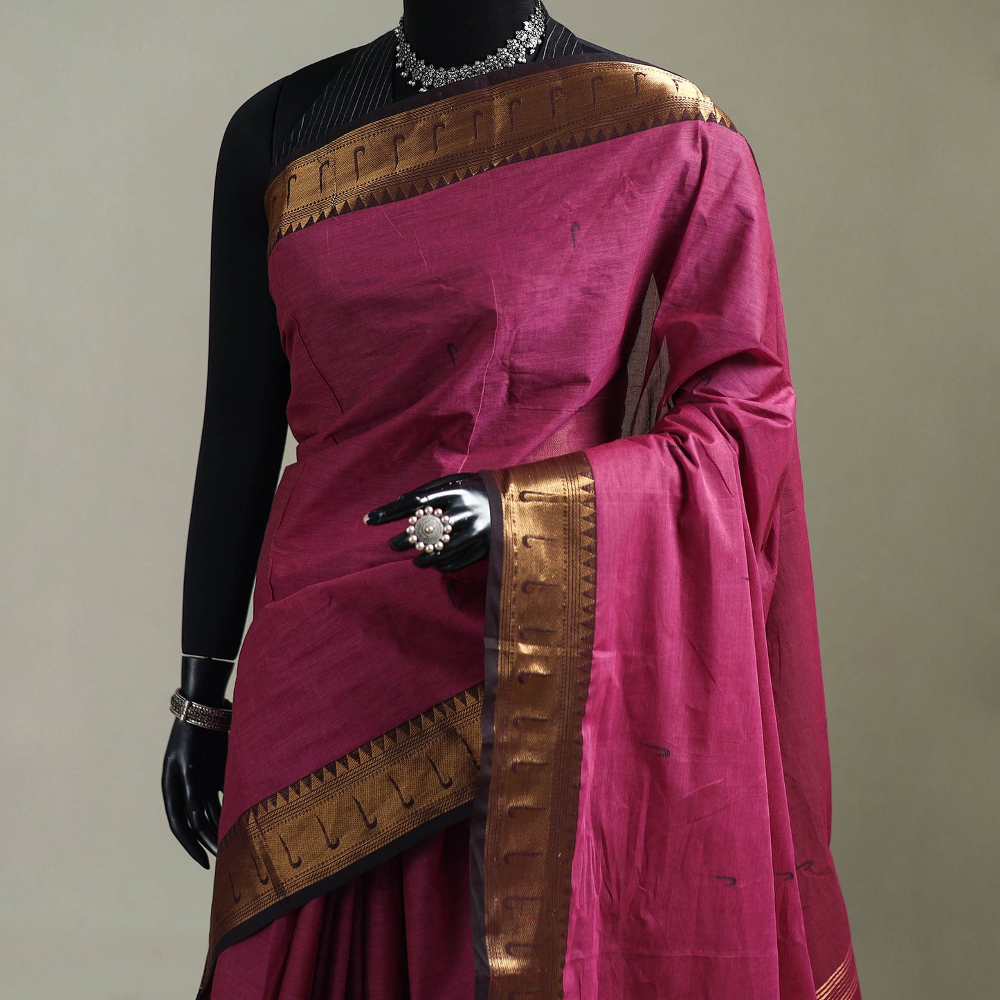Pink - Kanchipuram Buti Cotton Saree with Border 74