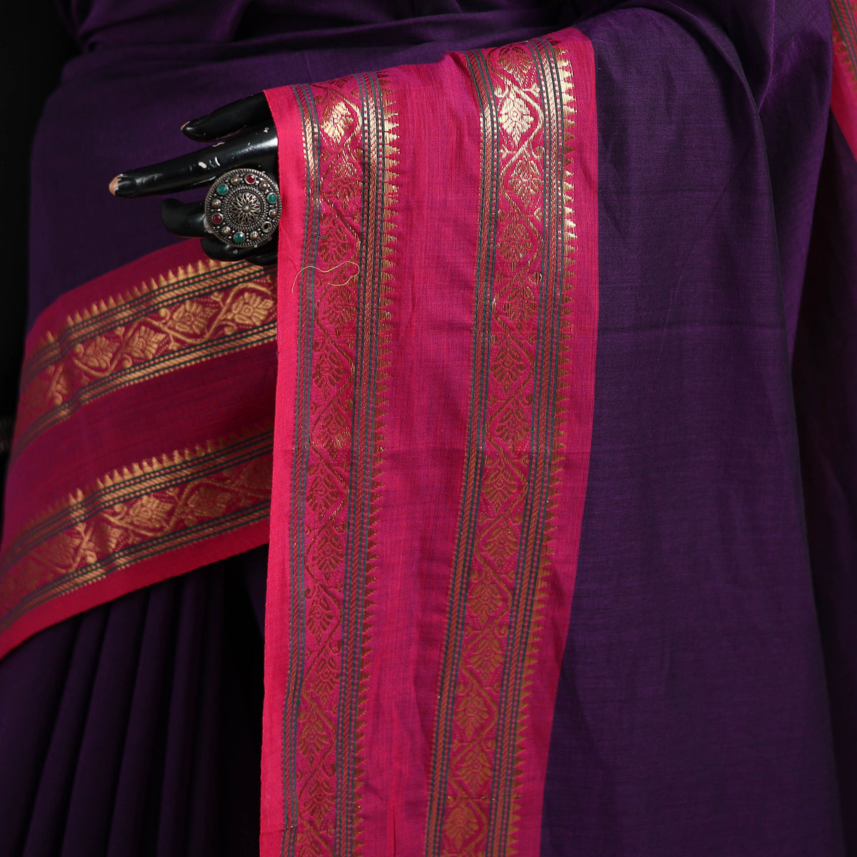 Blue - Chettinad Woven Cotton Saree with Border 38
