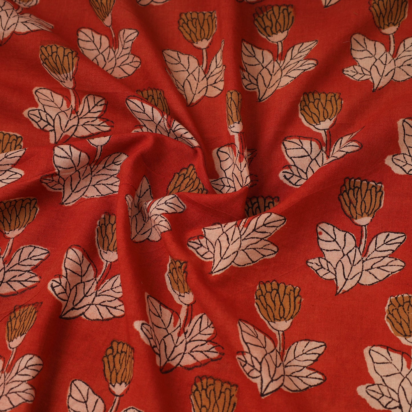 Red Block Print Cotton Sanganeri Fabric