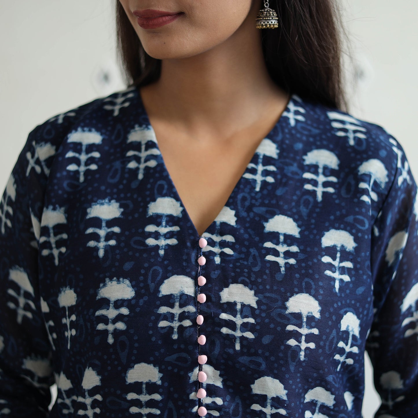 Blue - Chanderi Silk Indigo Bagru Block Print Kurta Set 08