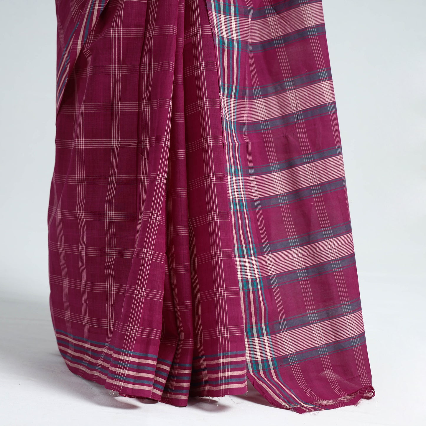 Purple - Traditional Challapalli Handloom Cotton Checks Saree