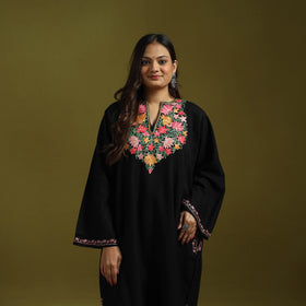 Pink - Handwoven Aari Embroidered Kashmiri Merino Wool Pheran with Palazzo Set 07