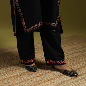 Pink - Handwoven Aari Embroidered Kashmiri Merino Wool Pheran with Palazzo Set 07